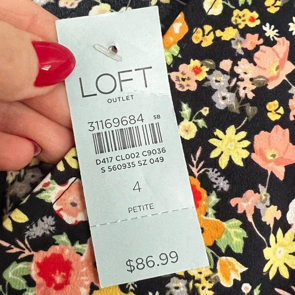 NEW LOFT Outlet Midi Floral Dress 4P Petite Wedding Guest Puff Sleeve V-neck‎ - Picture 5 of 11